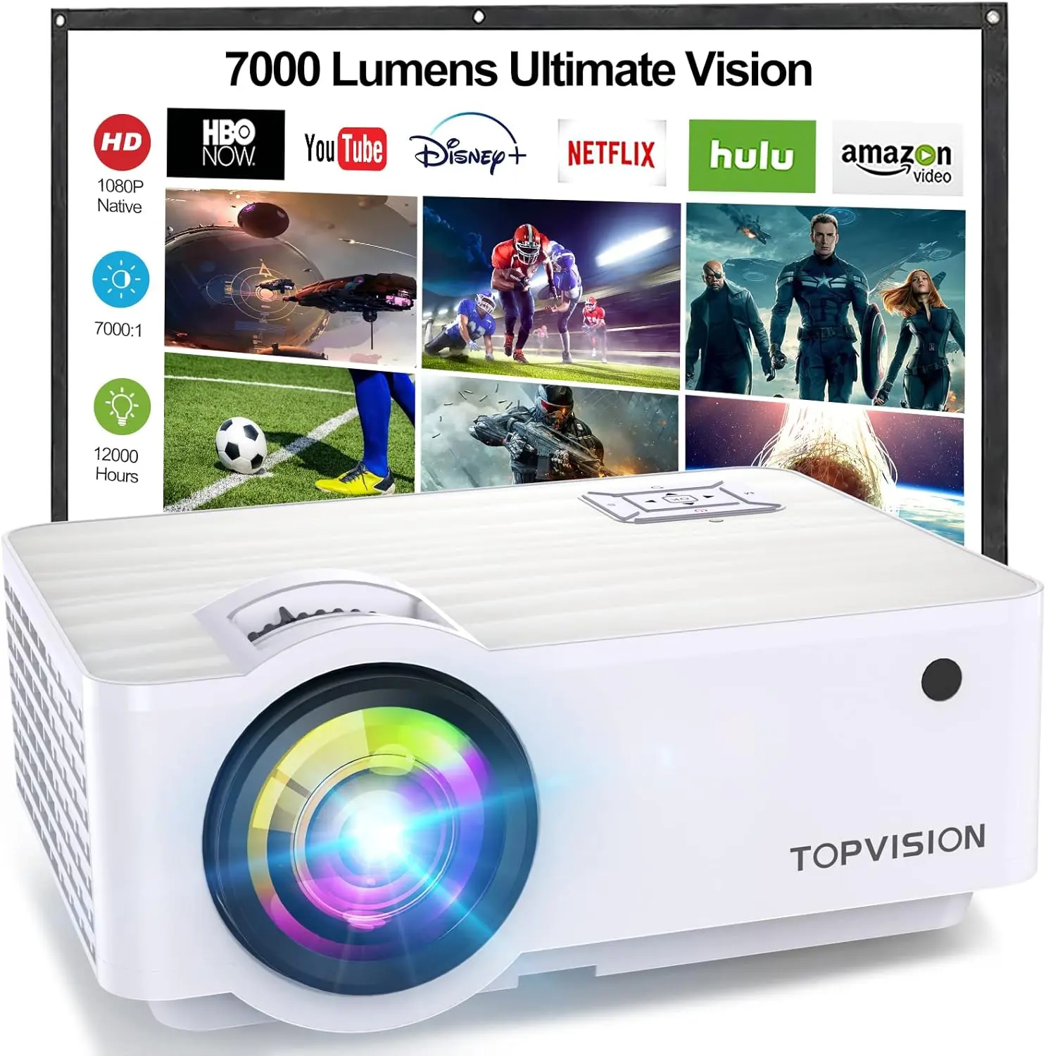 DATASHOW PROJECTEUR TOPVISION T6 9500LUX 380ANSI 300 POUCE WHITE FULL HD